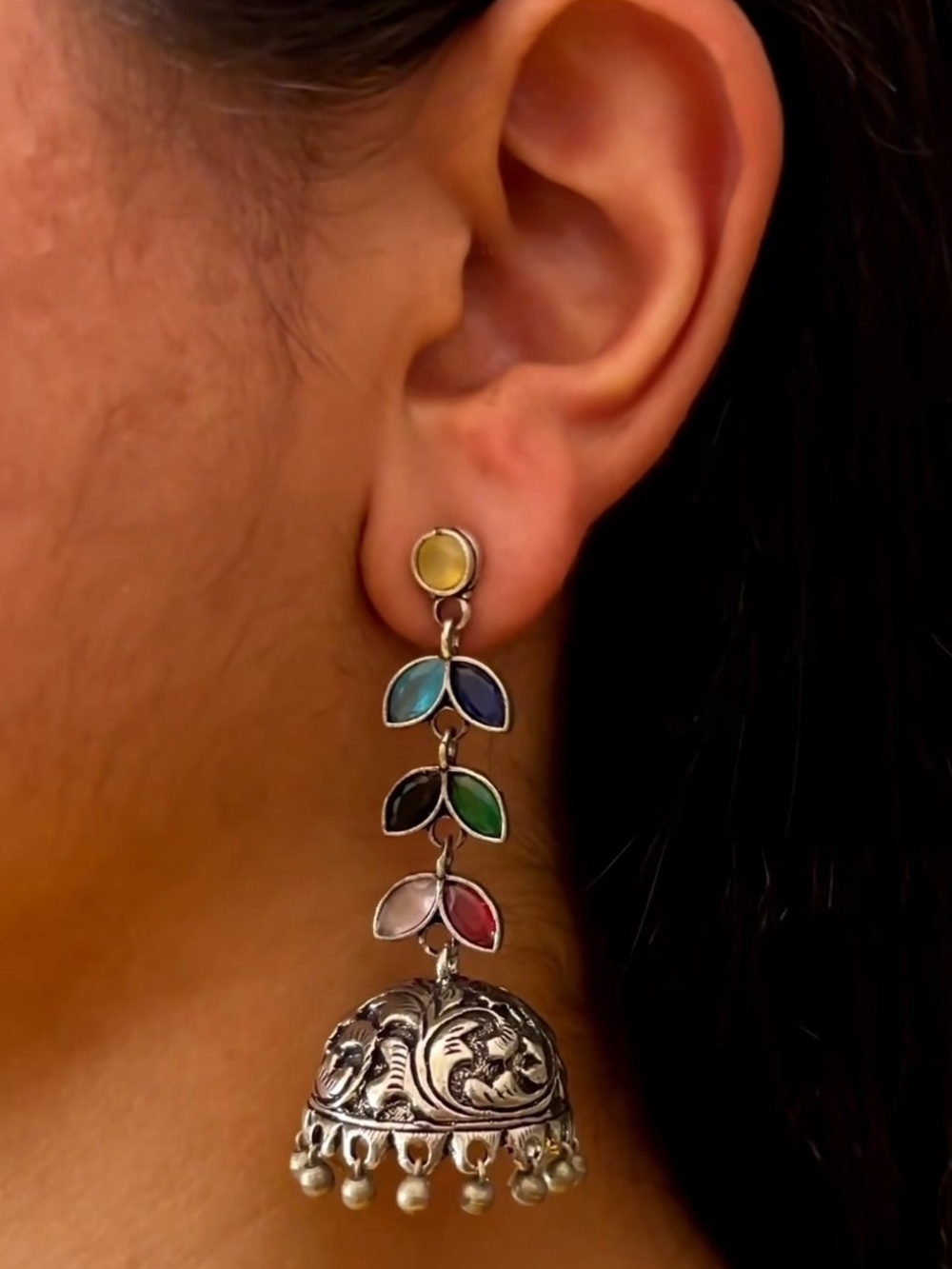 Multicolor Leaf Drop Jhumka Earrings - Women Jewelry